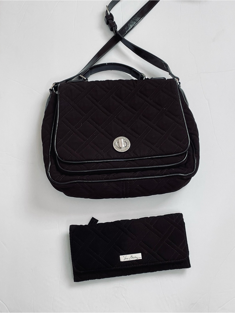 Vera Bradley Chocolate Brown Crossbody with Matching Wallet 11x9